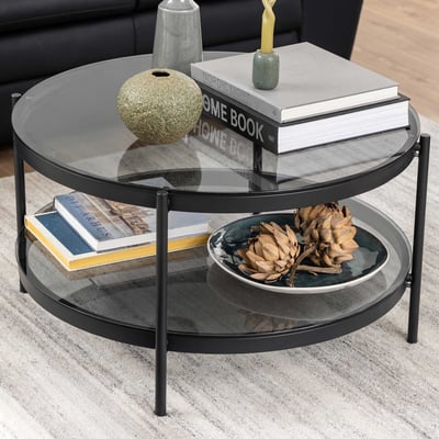 Table basse Paul avec plateau en verre ø75 - noir