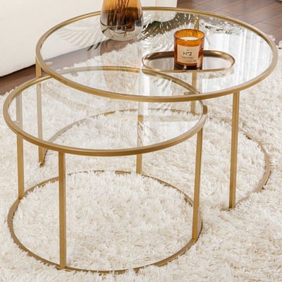 Gold-Transparent-80-60 Ensemble de table basse | 100 % MÉTAL | Or