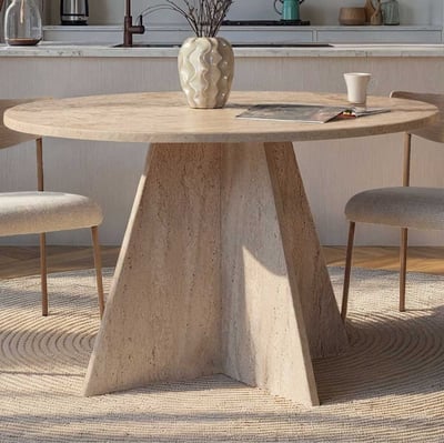 Table de salle à manger ronde Virella - Ø120x75cm - décor travertin