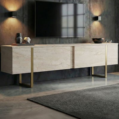 Meuble TV Onera - 100% MELAMINE - Travertin - 50 x 30 x 180 cm