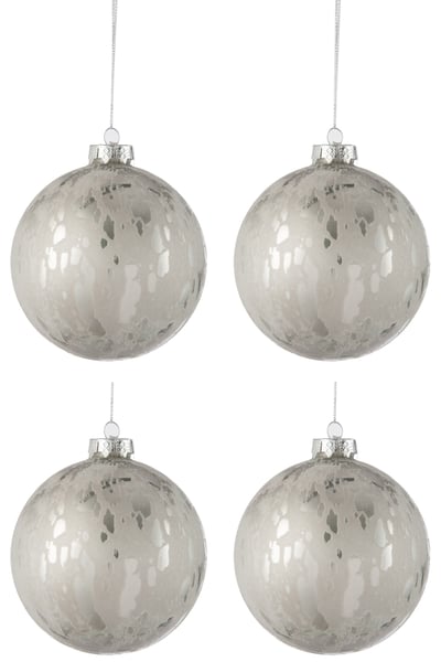 Boite de 4 boules de noel verre brillant/mat argent antique large