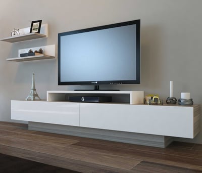 Ensemble meuble TV Lusi - 100% MELAMINE - Blanc - 180 x 40 x 31 cm