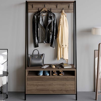 Devin Meuble d'entrée | 100 % MÉLAMINE | Noyer, noir