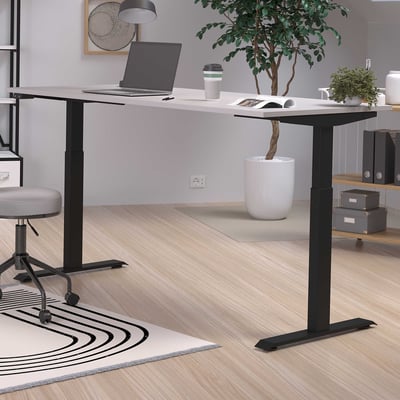 Bureau assis-debout Hermoso | 180 x 80 x 72-120 cm | Réglable électriquement| Design gris-noir