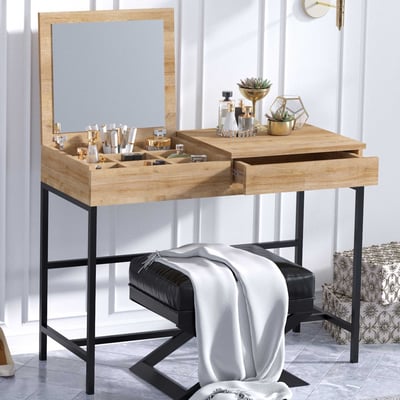 Table de maquillage élégante en chêne noir - Rangement et style Table de maquillage élégante en chêne noir - Rangement et style