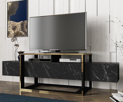 Meuble TV Melvin- marbre noir/or