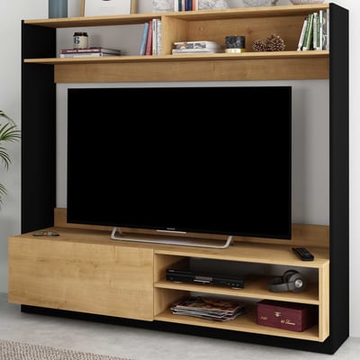 Meuble TV Daphne 163cm avec porte pliante - chêne/noir