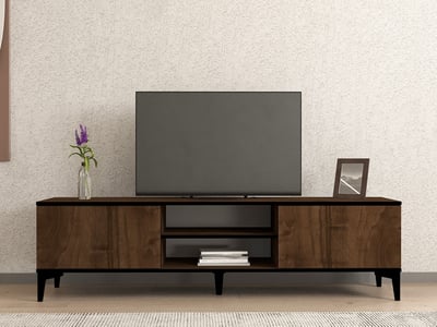 Erem Meuble TV | 100 % MÉLAMINE | Noyer, Noir