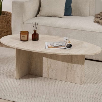 Table Basse Orba - 100% MELAMINE - Travertin - 40 x 65 x 120 cm