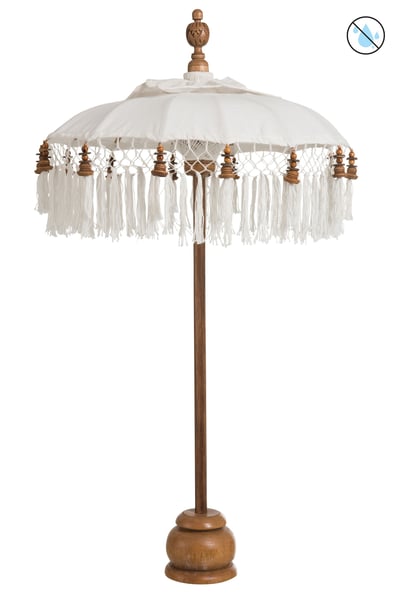 Parasol + pied + pompon coton/bois blanc marron small Parasol + pied + pompon coton/bois blanc marron small