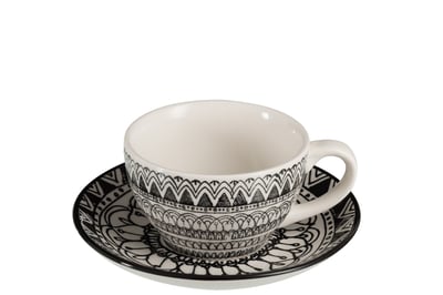 Tasse a cafe + sous-tasse monochrome boho ceramique noir/blanc Tasse a cafe + sous-tasse monochrome boho ceramique noir/blanc
