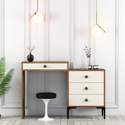 Woody Fashion Makeup Table | Walnut Cream | 124cm Width | 100% Melamine Coated Woody Fashion Makeup Table | Walnut Cream | 124cm Width | 100% Melamine Coated