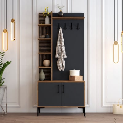 Viyana D Meuble d'entrée | 100 % MÉLAMINE | Noyer, Anthracite