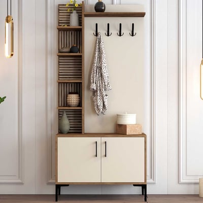 Viyana D Meuble d'entrée | 100 % MÉLAMINE | Noyer, crème