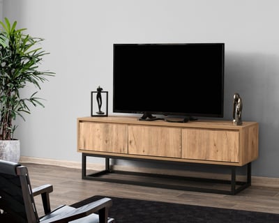 Meuble TV Kalune | Mélaminé | Pieds en métal | Largeur 140 cm | Pin noir