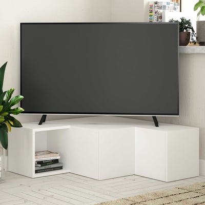 Meuble TV d'angle Woody Fashion| 100% Melamine Coated | White | Wall Mountable Meuble TV d'angle Woody Fashion| 100% Melamine Coated | White | Wall Mountable