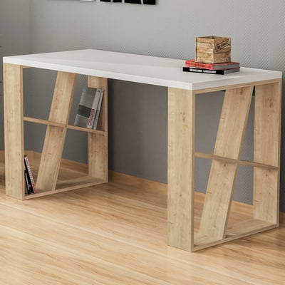 Bureau d'étude Fashion en bois | Chêne blanc | Plateau 100% mélaminé