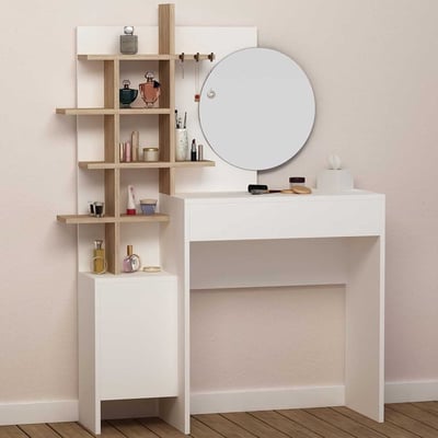 Mup Coiffeuse | 100 % MÉLAMINE | Blanc, Chêne