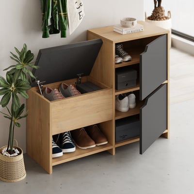 Haven Shoe Bench Meuble à chaussures | 100 % MÉLAMINE | Anthracite, Chêne