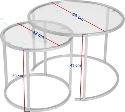 Ensemble de Tables Basses Aurum - 100% TEMPERED GLASS - Or - 43 x 60 x 60 cm