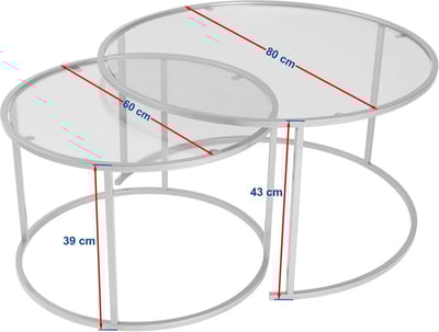Ensemble de Tables Basses Aurum - 100% TEMPERED GLASS - Or - 43 x 80 x 80 cm