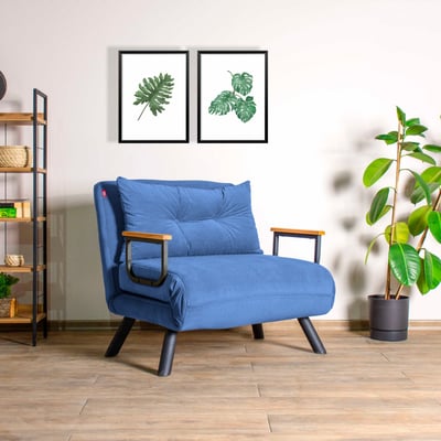 Atelier Del Sofa Canapé-lit 1 place en tissu bleu - Structure en métal, convertible, capacité de charge de 100 kg Atelier Del Sofa Canapé-lit 1 place en tissu bleu - Structure en métal, convertible, capacité de charge de 100 kg