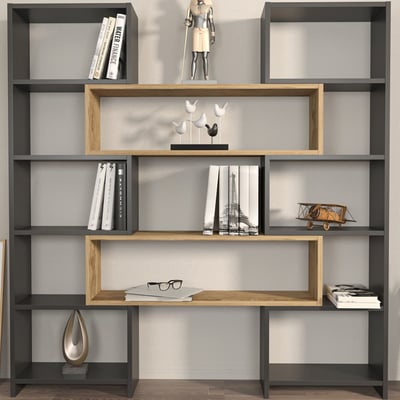Bibliothèque Poyraz - 100% MELAMINE - Noir - 163,5 x 150 x 22 cm