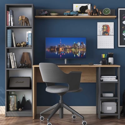 Bureau d'étude stylé Woody Fashion-100% mélaminé, noyer anthracite-160x161.8x45 cm Bureau d'étude stylé Woody Fashion-100% mélaminé, noyer anthracite-160x161.8x45 cm