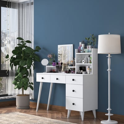 Locelso Table de maquillage | 100% Melamine Coated E1 Chipboard | 18mm Thick | 122cm Wide | White Locelso Table de maquillage | 100% Melamine Coated E1 Chipboard | 18mm Thick | 122cm Wide | White