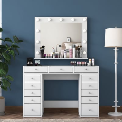 BJ118 - 2789 Coiffeuse | 100 % MÉLAMINE | Blanc