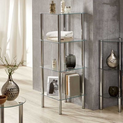 Étagère Heiko 39cm, 4 étagères - chrome/verre Étagère Heiko 39cm, 4 étagères - chrome/verre