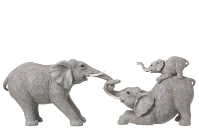 Elephants trompe bebe resine gris
