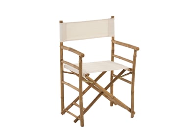 Chaise de regisseur pliable bambou+textile naturel/blanc Chaise de regisseur pliable bambou+textile naturel/blanc