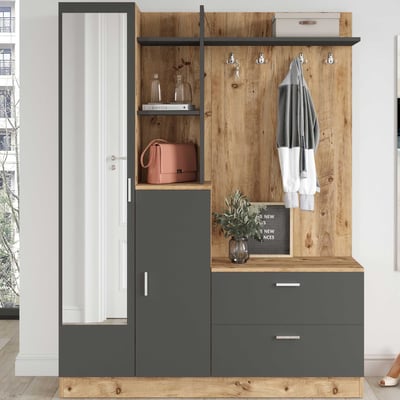 DD5 Meuble d'entrée | 100 % MÉLAMINE | Pin Atlantique, Anthracite