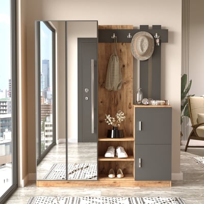 Vestiaire élégant et peu encombrant | Mélaminé | Pin Atlantique Anthracite