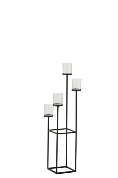Bougeoir 4 parties metal/verre noir