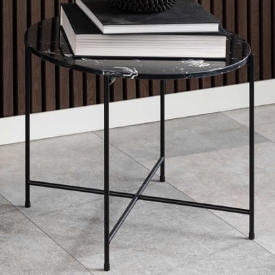 Table d'appoint Avila Ø52 cm - marbre artificiel/noir