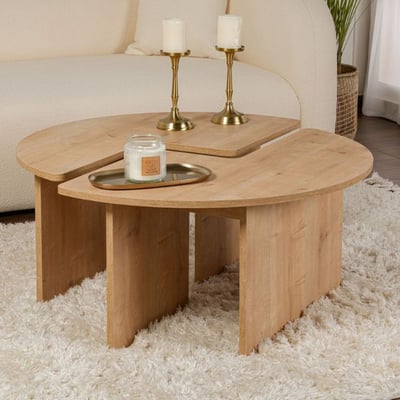 Table basse Moira - Ø90x41cm - 2 tables - décor chêne
