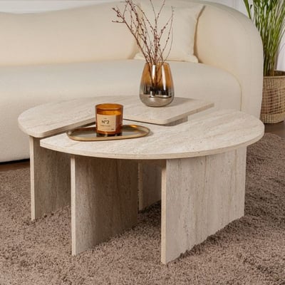 Table basse Moira - Ø90x41cm - 2 tables - travertin