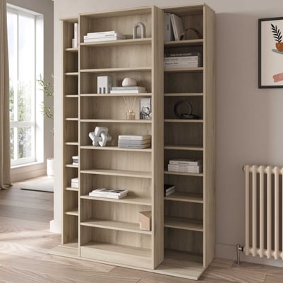 Bibliothèque Bento - 117x44x179cm - avec partie coulissante - chêne Kronberg