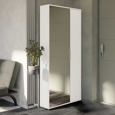 Meuble à chaussures Ebony 83x24x178cm - avec miroir - blanc Meuble à chaussures Ebony 83x24x178cm - avec miroir - blanc