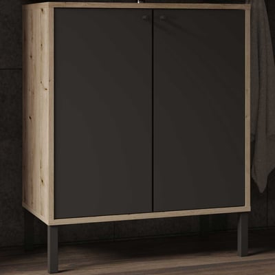 Meuble sous-vasque Lagon - 64x33x78cm - 2 portes - noir/décor chêne