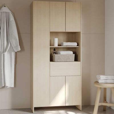 Armoire colonne Poema - 84x33x185cm - 5 portes & 1 tiroir - chêne