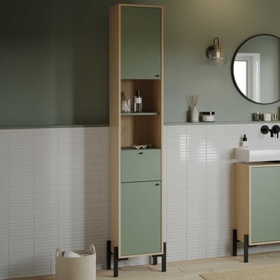 Colonne de salle de bains Calypso - 39x33x201cm - 2 portes & 1 tiroir - décor chêne