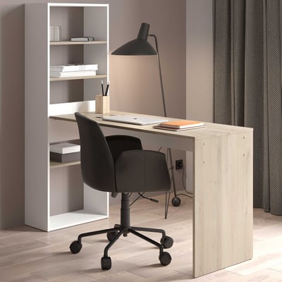 Bureau Azizam - 123x53x145cm - avec bibliothèque - blanc/décor chêne