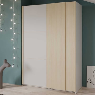 Armoire Heva - 140x64x203cm - 2 portes - blanc/décor chêne