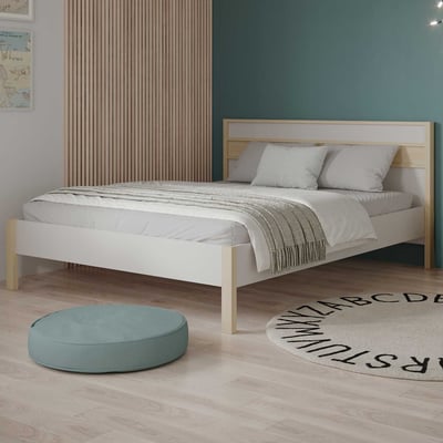 Lit double Heva - 160x200cm - blanc/décor chêne