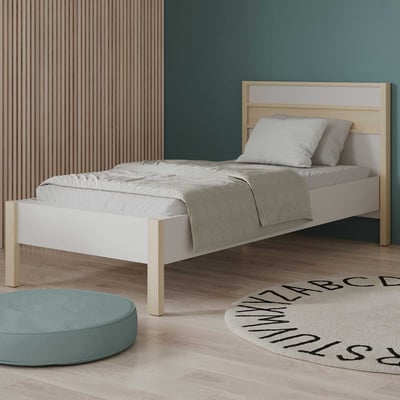 Lit simple Heva - 90x190/200cm - blanc/décor chêne