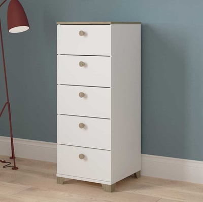 Chiffonnier Liva 5 tiroirs - Chêne Kronberg / blanc mat