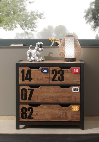 Commode Alex avec 4 tiroirs - pin/anthracite Commode Alex avec 4 tiroirs - pin/anthracite